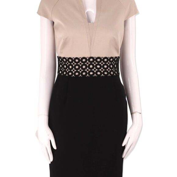 Hobbs London beige black lace trim cocktail dress sheath sz 4 - Picture 6 of 8